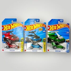 Hot Wheels Draggin Wagon Blue, Red & Green Experimotors & Ride Ons Set Of 3